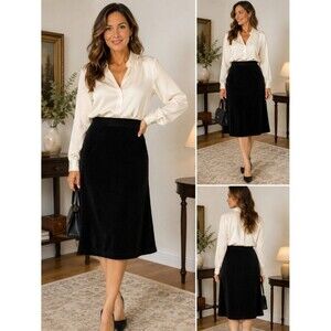 *RARE* Vintage Samuel Robert Black A-Line Skirt Size 14 USA made 70s 80s pockets
